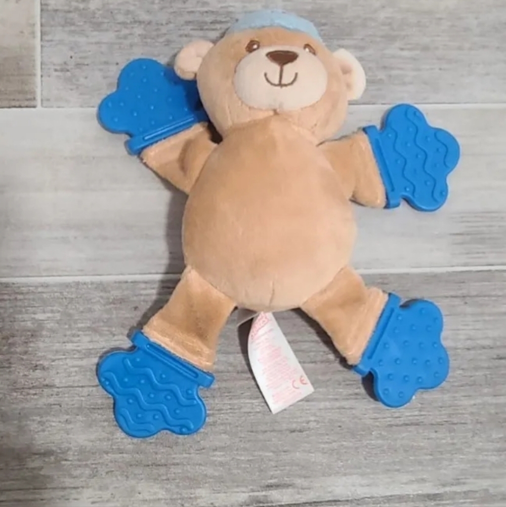 BRIGHT STARTS STUFFED PLUSH BEAR  RATTLE TEETHER 8.5" TOY TEETHING